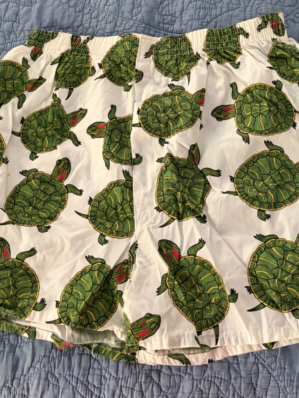 NWOT XL Vintage Joe Boxer White Shorts with Green Turtle Pattern